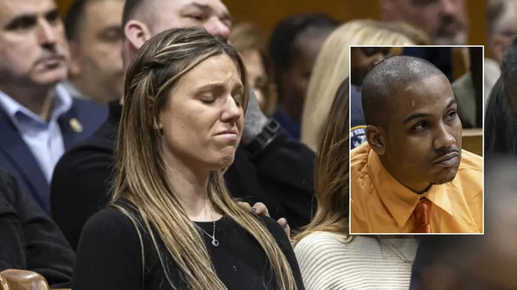 NYPD officer’s widow breaks down as accused killer’s trial begins
